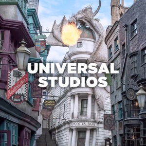 Universal Studios - diagon alley with fire breathing dragon